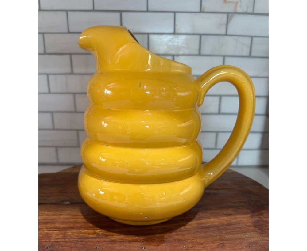 Vintage Padre California Pottery Yellow Beehive Pitcher Ringware Jug 1930s 1940s